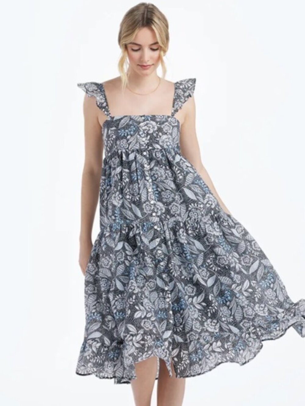 summersalt Womens Tiered Ruffle Midi Dress in Island Floral Print Size 1X EUC